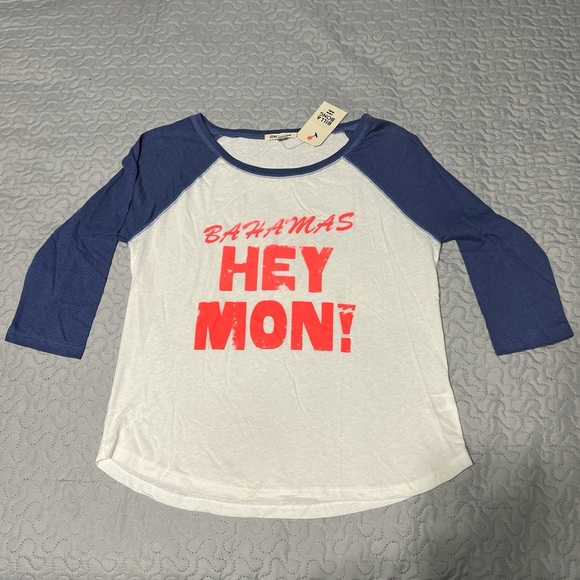 NWT Billabong Baseball raglan bahama top tee shirt medium blue white - Picture 3 of 6